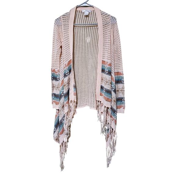 Western Cardigan Say What? Women's Long tassels Open Knit Size Medium - Picture 1 of 5